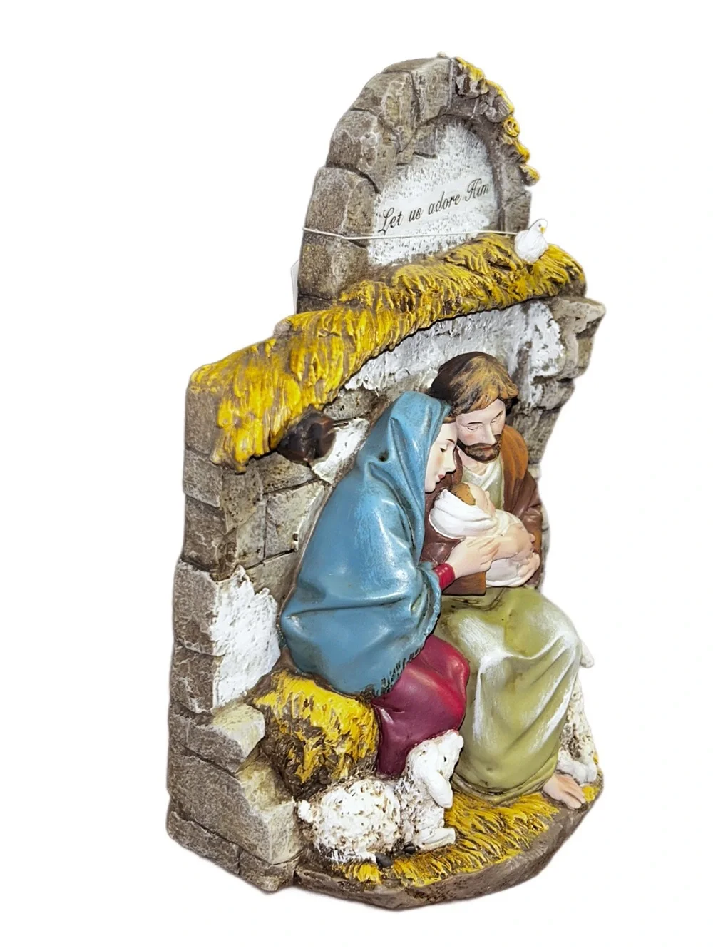 Roman ~ Mary and Joseph Holding Baby Jesus in Crèche with Lambs 10